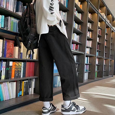 Quần ống rộng nam phối dây xích phong cách hip hop đường phố cho  Hàn Quốc quần jogger nam bigsize Simple Fashion quần baggy nam unisex