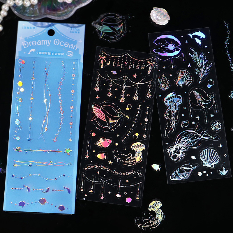 Mr. Paper 3 vé/túi Dán chống thấm nước PET Nóng bạc bướm hoa trăng chuỗi nhãn Tài liệu dán bàn tay sáng tạo gowkka DIY ly ly điện thoại văn phòng phẩm Hình ảnh trang trí stickers