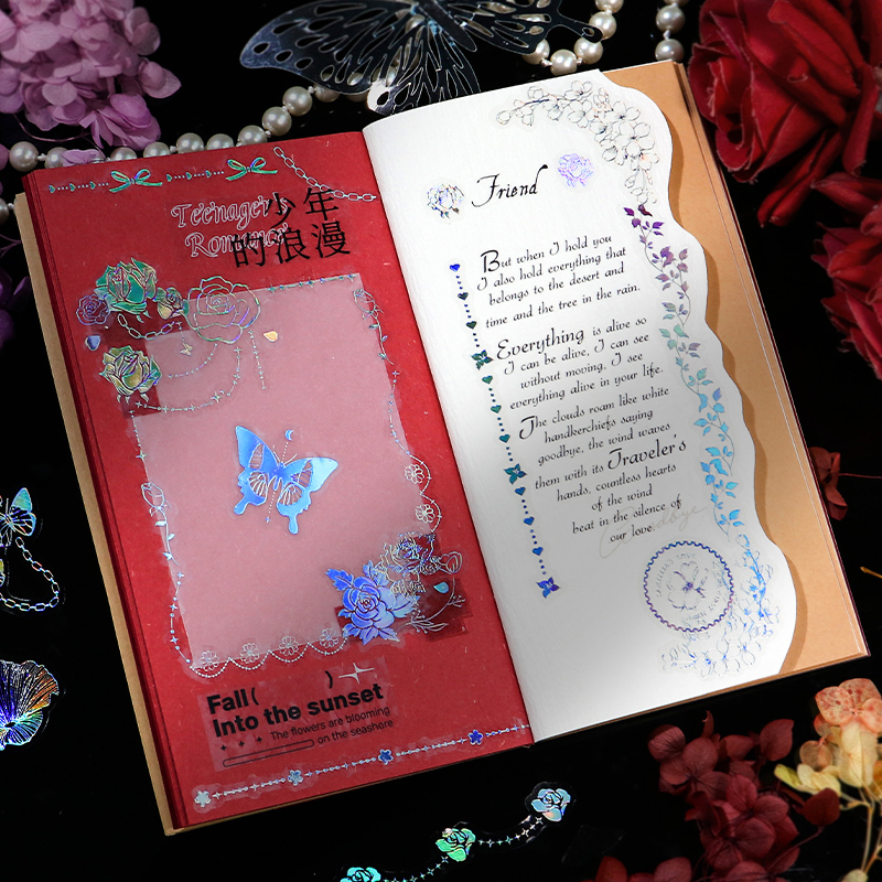 Mr. Paper 3 vé/túi Dán chống thấm nước PET Nóng bạc bướm hoa trăng chuỗi nhãn Tài liệu dán bàn tay sáng tạo gowkka DIY ly ly điện thoại văn phòng phẩm Hình ảnh trang trí stickers