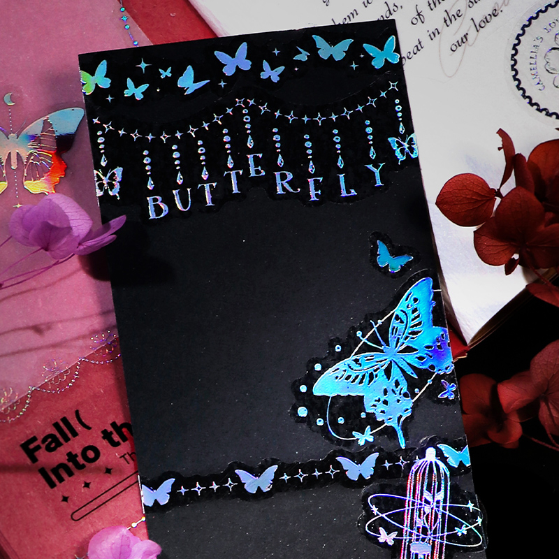 Mr. Paper 3 vé/túi Dán chống thấm nước PET Nóng bạc bướm hoa trăng chuỗi nhãn Tài liệu dán bàn tay sáng tạo gowkka DIY ly ly điện thoại văn phòng phẩm Hình ảnh trang trí stickers