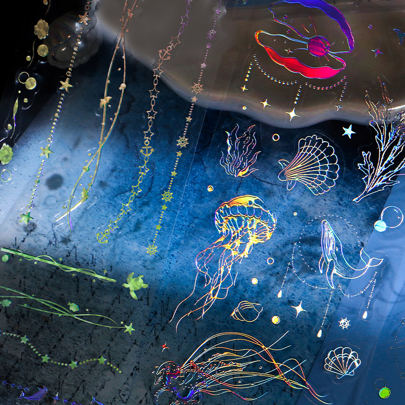 Mr. Paper 3 vé/túi Dán chống thấm nước PET Nóng bạc bướm hoa trăng chuỗi nhãn Tài liệu dán bàn tay sáng tạo gowkka DIY ly ly điện thoại văn phòng phẩm Hình ảnh trang trí stickers