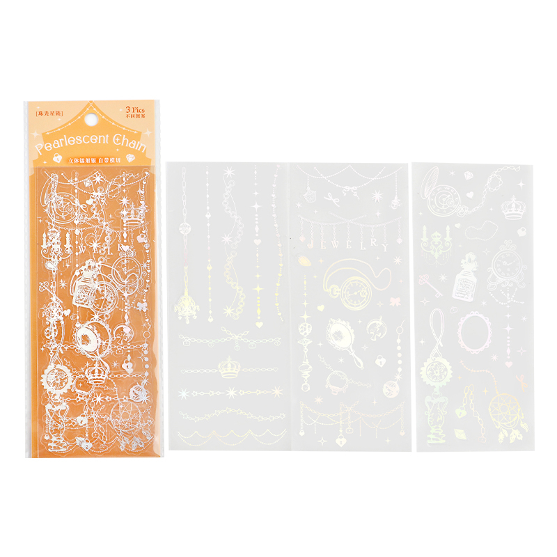 Mr. Paper 3 vé/túi Dán chống thấm nước PET Nóng bạc bướm hoa trăng chuỗi nhãn Tài liệu dán bàn tay sáng tạo gowkka DIY ly ly điện thoại văn phòng phẩm Hình ảnh trang trí stickers