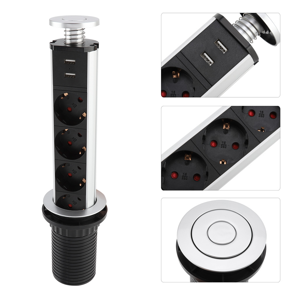 Điện Kéo Ổ Cắm Bàn Làm Việc Nhà USB Popup Phích Châu Âu 250V Homdeko K.