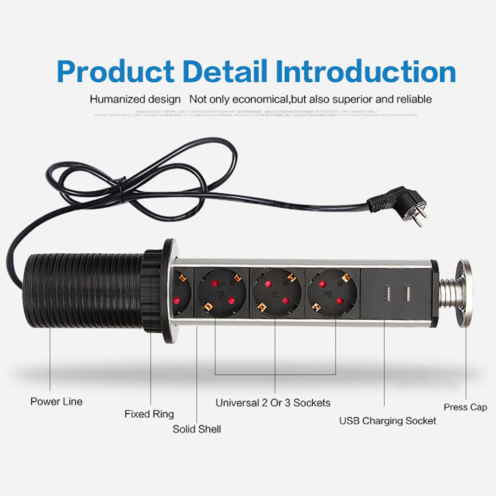 Điện Kéo Ổ Cắm Bàn Làm Việc Nhà USB Popup Phích Châu Âu 250V Homdeko K.