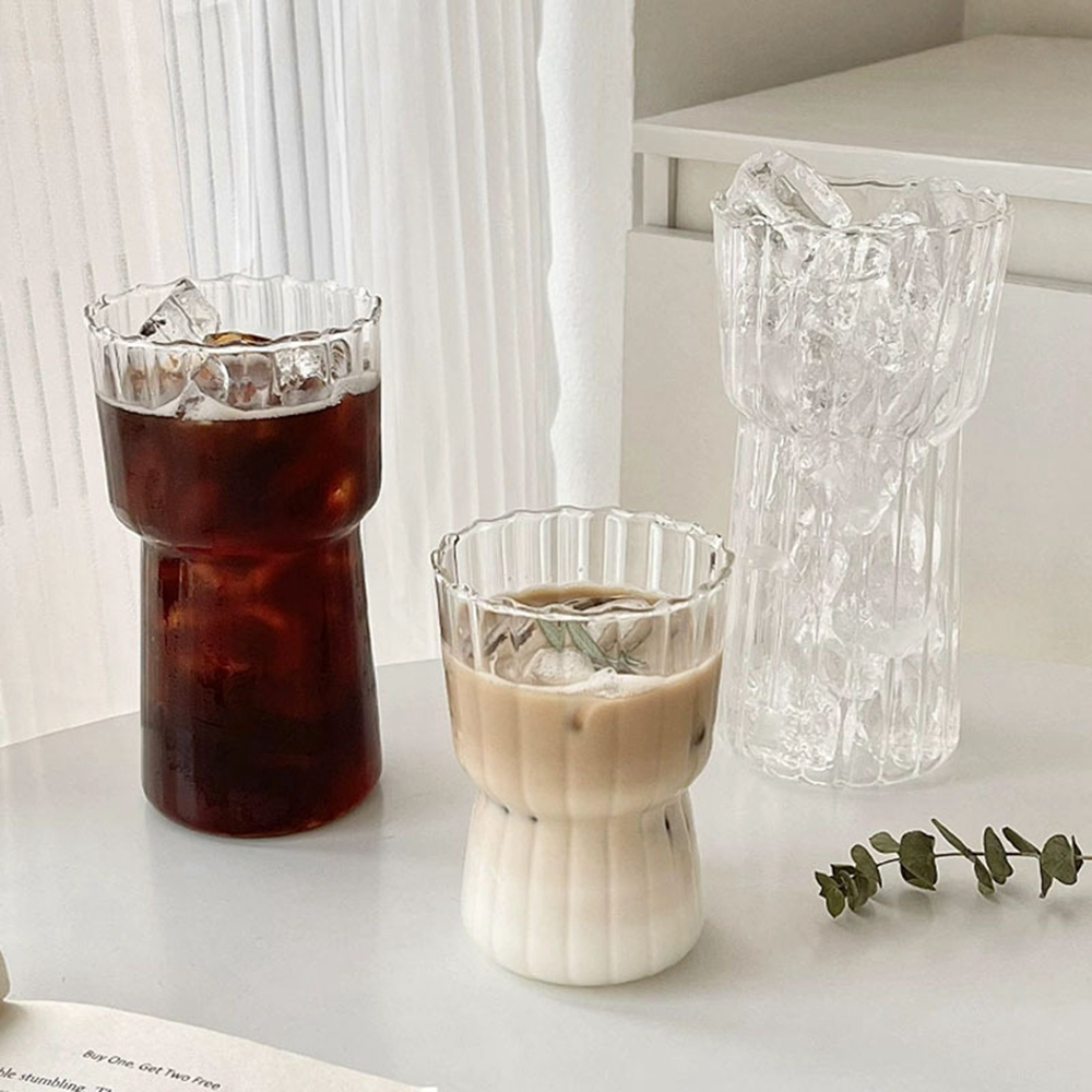 Ly uống gợn sóng ly uống ly thủy tinh có gân ly thủy tinh ly uống trong suốt cho nước trái cây sữa champagne cocktail phong cách origami ly thủy tinh sáng tạo