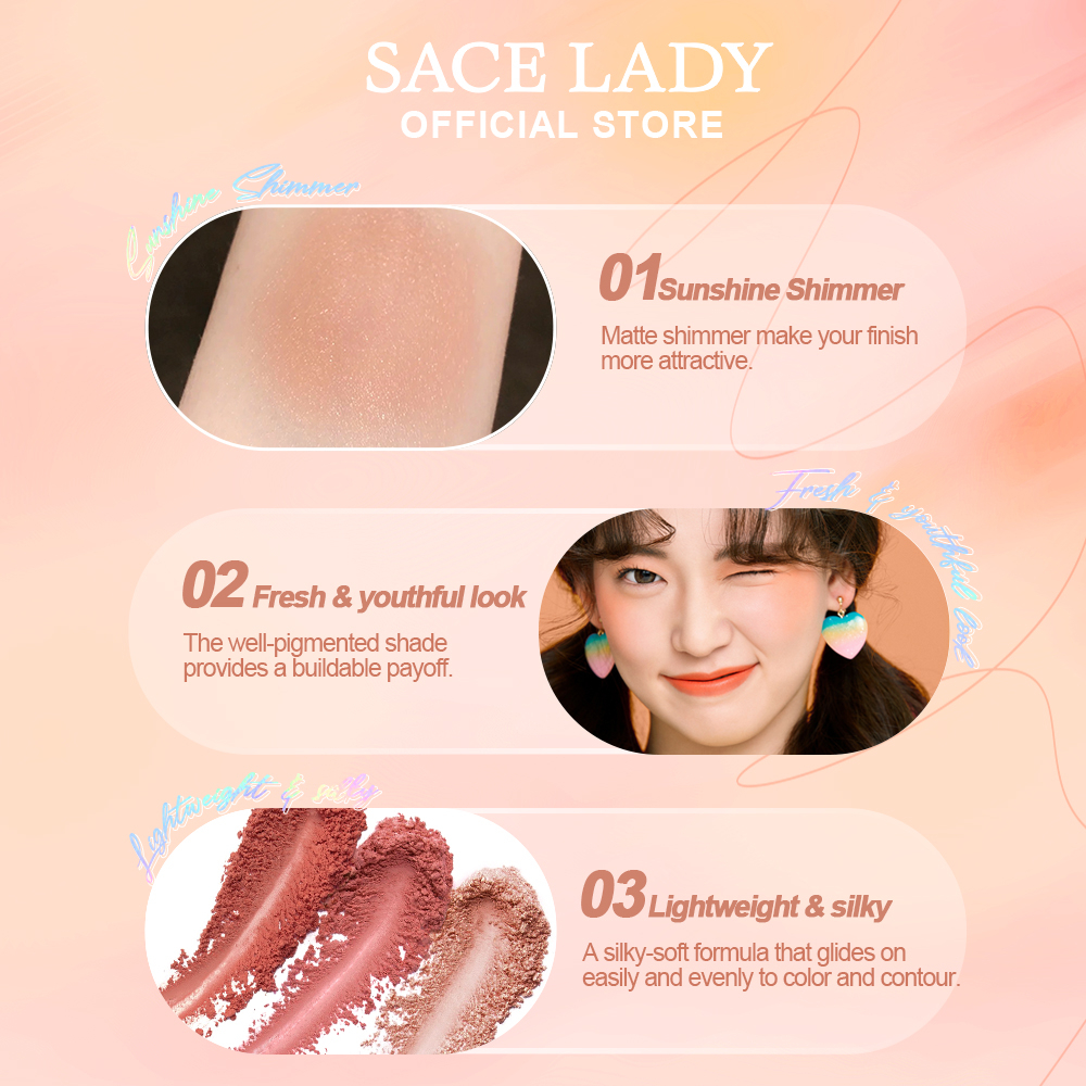 Phấn má hồng SACE LADY tông lì sắc tố cao trang điểm mặt 6g tiện dụng