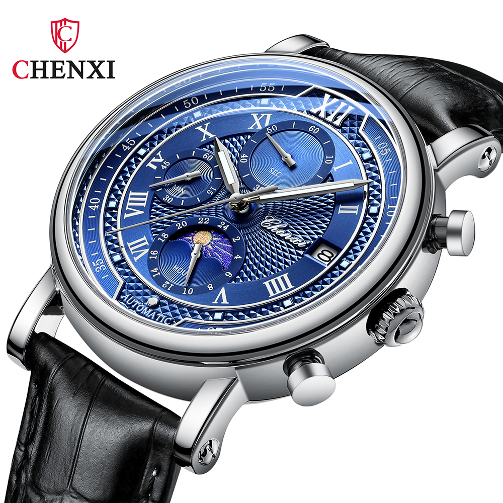 2023 đồng hồ chenxi mới cho nam dây đeo bằng da date moon phase đồng hồ đeo tay thạch anh không thấm nước đồng hồ nam thời trang