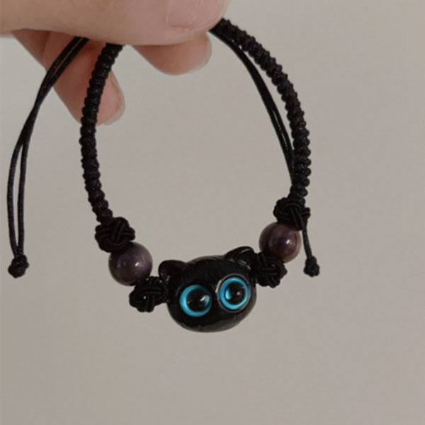 Sweet cool little meow ins niche design black sandalwood kitty braided bracelet cặp đôi quà tặng cho bạn gái quái vật