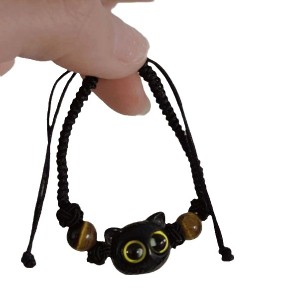 Sweet cool little meow ins niche design black sandalwood kitty braided bracelet cặp đôi quà tặng cho bạn gái quái vật