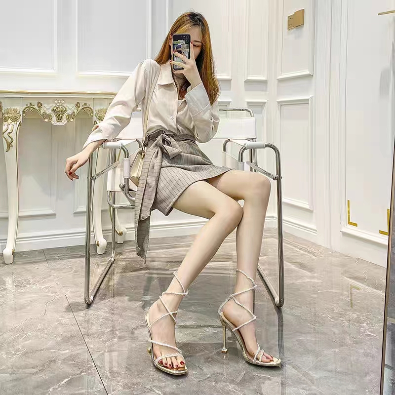 Ladies stiletto heel sandals 20203 mùa hè phong cách mới thời trang rhinestone giày cao gót tăng chiều cao 10cm làm việc tiệc pha lê giày nữ dép
