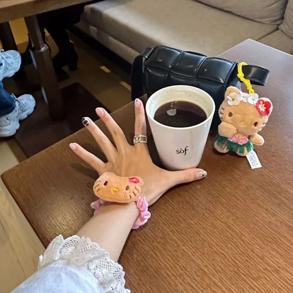 Kawaiii hawaii phong cách kỳ nghỉ da đen kitty cô gái dễ thương thắt tóc lụa vui tươi thắt tóc