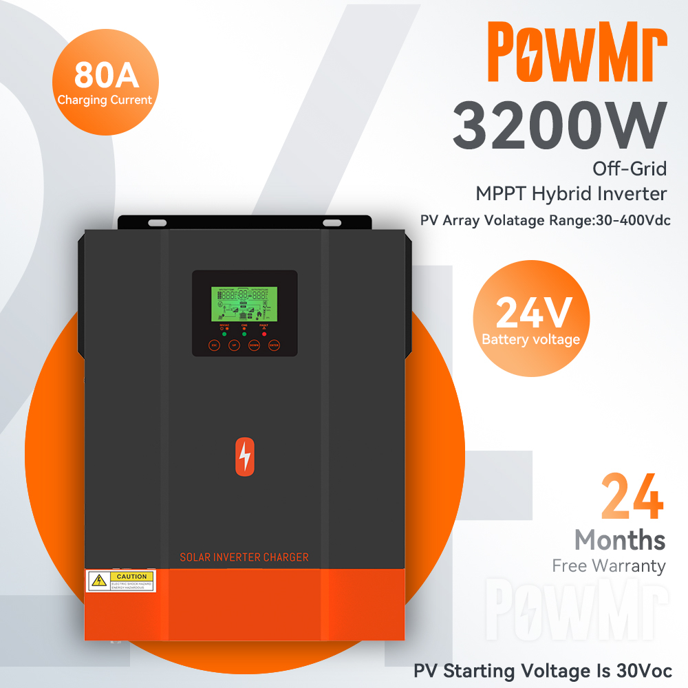 Powmr Nâng cấp MPPT 3.2KW Pure Sin Wave Off Grid Solar Hybrid Biến tần 230Vac PV Khởi động Điện áp 3