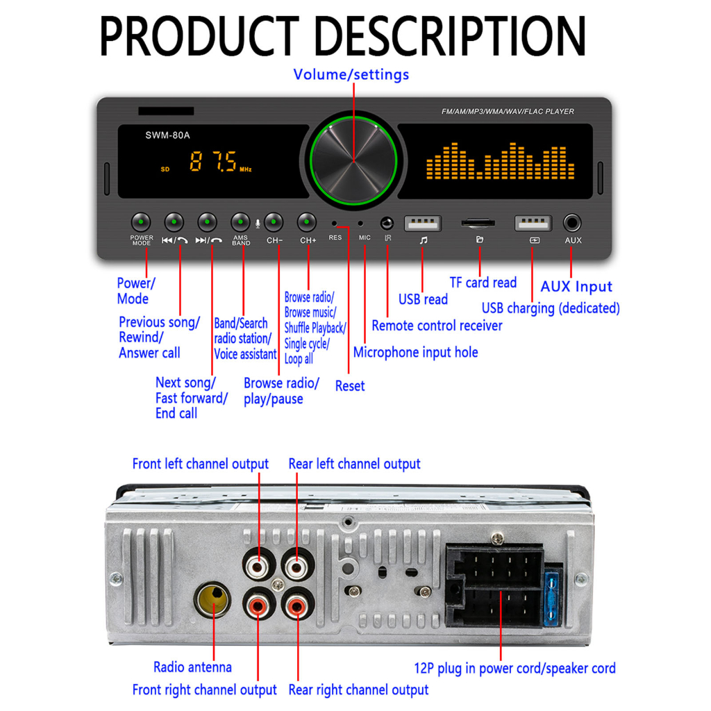 Nóng bỏng Dàn Âm Thanh Xe Hơi Máy Nghe Nhạc MP3 12V Bluetooth 5.0 Đầu Vào AUX Đài FM AM Tắt Nguồn Chức Năng Bộ Nhớ Có Đèn Nhiều Màu Sắc