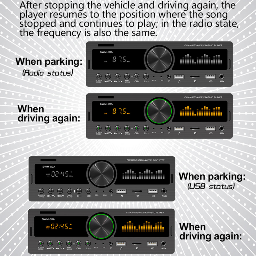 Nóng bỏng Dàn Âm Thanh Xe Hơi Máy Nghe Nhạc MP3 12V Bluetooth 5.0 Đầu Vào AUX Đài FM AM Tắt Nguồn Chức Năng Bộ Nhớ Có Đèn Nhiều Màu Sắc