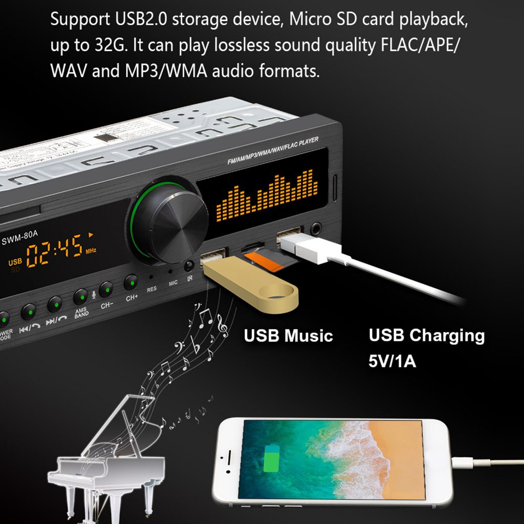 Nóng bỏng Dàn Âm Thanh Xe Hơi Máy Nghe Nhạc MP3 12V Bluetooth 5.0 Đầu Vào AUX Đài FM AM Tắt Nguồn Chức Năng Bộ Nhớ Có Đèn Nhiều Màu Sắc