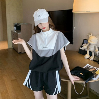 2023 new summer golf fashionwear suit women's loose zipper splicing casual two-piece set