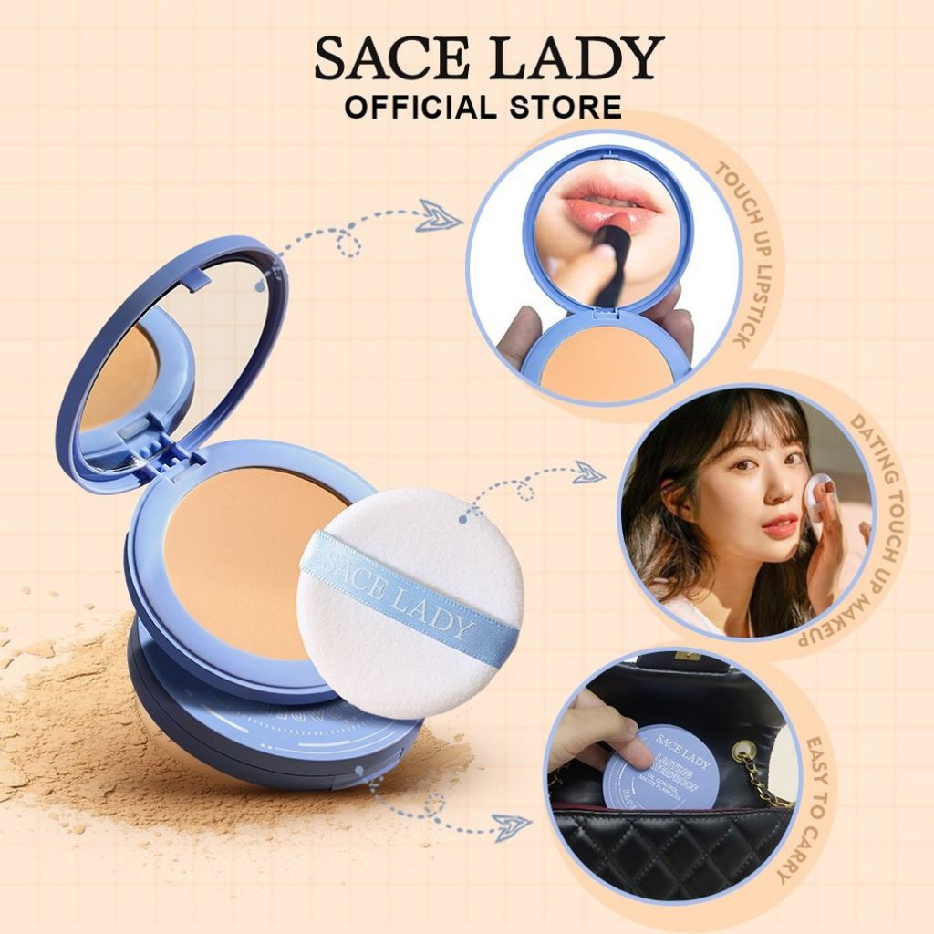SACE LADY Phấn phủ Lasting Waterproof Oil Control Pressed Powder Cushion Phấn Phủ Mặt Mờ Kiểm Soát Dầu Phấn Phủ Sace Lady Kiềm Dầu Trang Điểm Không Tì Vết Lâu Trôi Kèm Gương