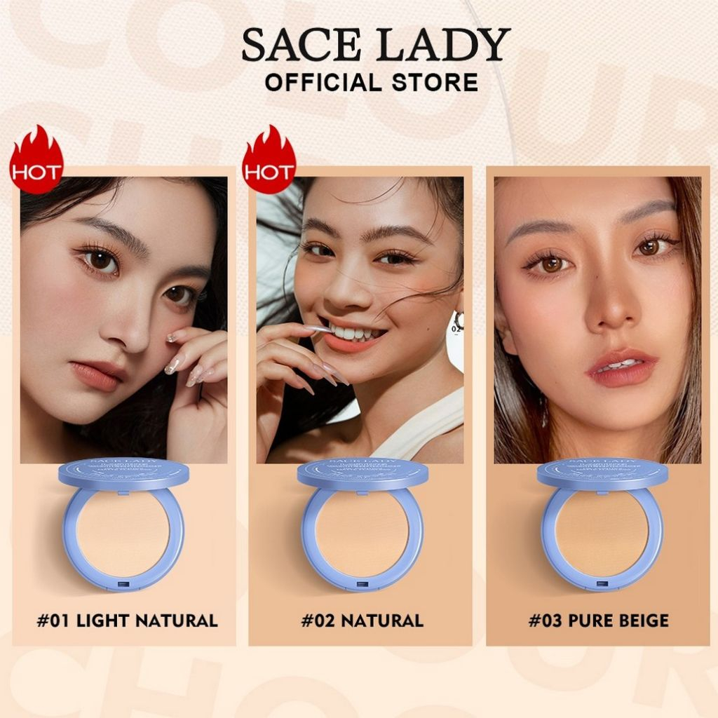 SACE LADY Phấn phủ Lasting Waterproof Oil Control Pressed Powder Cushion Phấn Phủ Mặt Mờ Kiểm Soát Dầu Phấn Phủ Sace Lady Kiềm Dầu Trang Điểm Không Tì Vết Lâu Trôi Kèm Gương