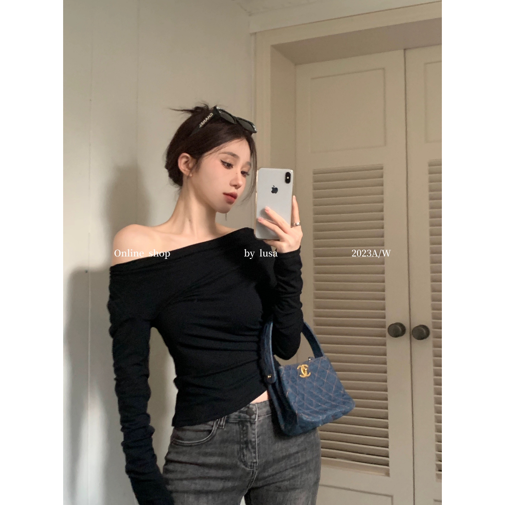 Áo Thun cotton Tay Dài Trễ Vai Thời Trang Cho Nữ