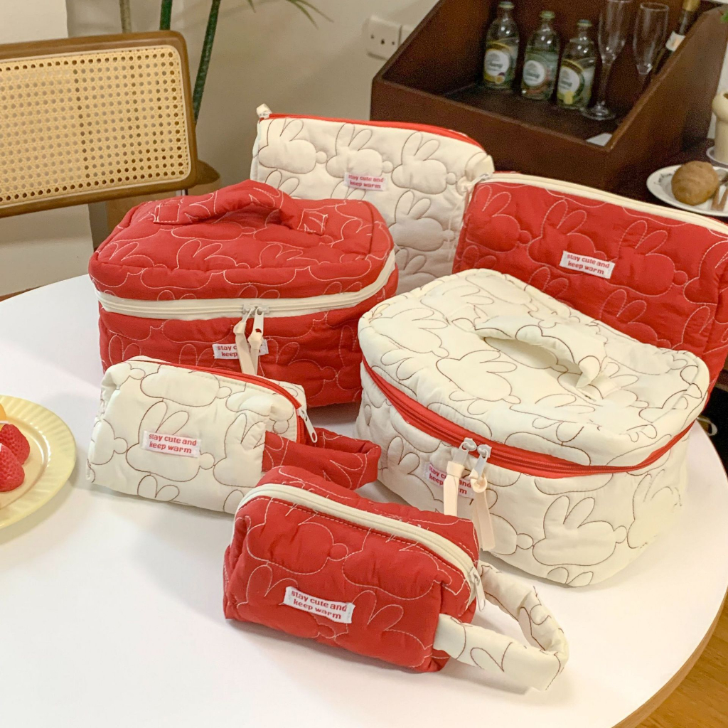 Túi đựng mỹ phẩm túi đựng bông chần bông phong cách sinh viên xách tay dung tích lớn túi zip clutch