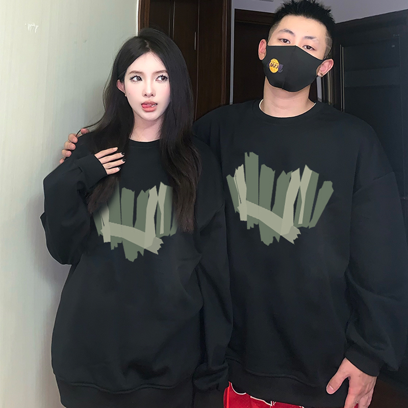 ihkke Áo sweater/ Áo thun IHKKE màu đen/ màu trắng dáng rộng size lớn phong cách Mỹ retro trẻ trung