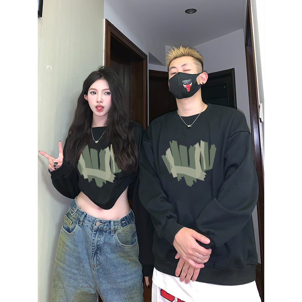 Ihkke Áo sweater/ Áo thun IHKKE màu đen/ màu trắng dáng rộng size lớn phong cách Mỹ retro trẻ trung