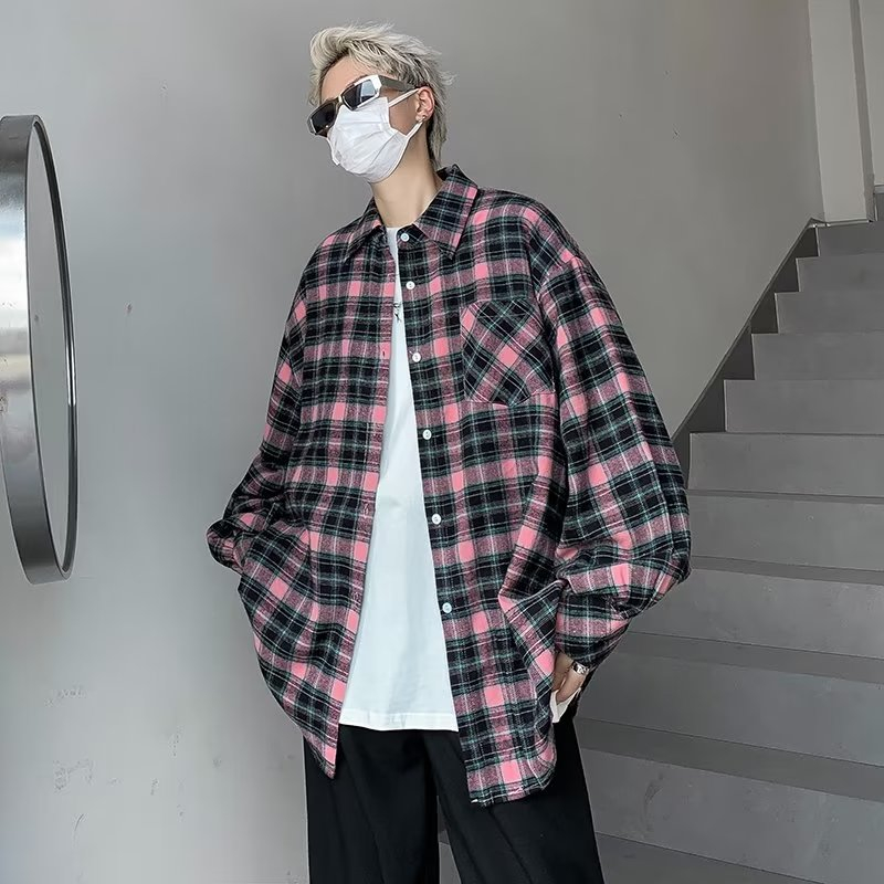 Long-áo sơ mi chống nắng có tay cho nam và nữ trong mùa thu phong cách lười biếng giản dị áo sơ mi kẻ sọc mỏng và rộng rãi áo khoác