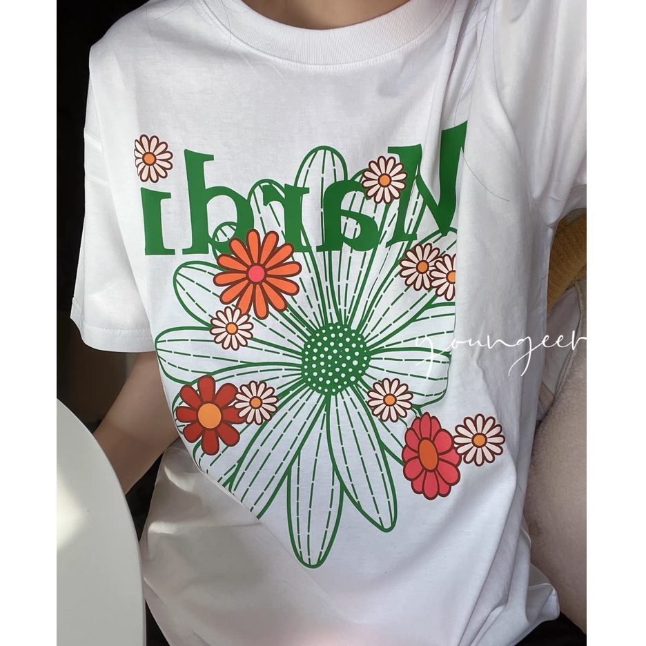 ((hàng Sẵn sàng) mardimercredi small daisy letter print phong cách cổ điển slimmer look loose pure cotton all-match t-shirt
