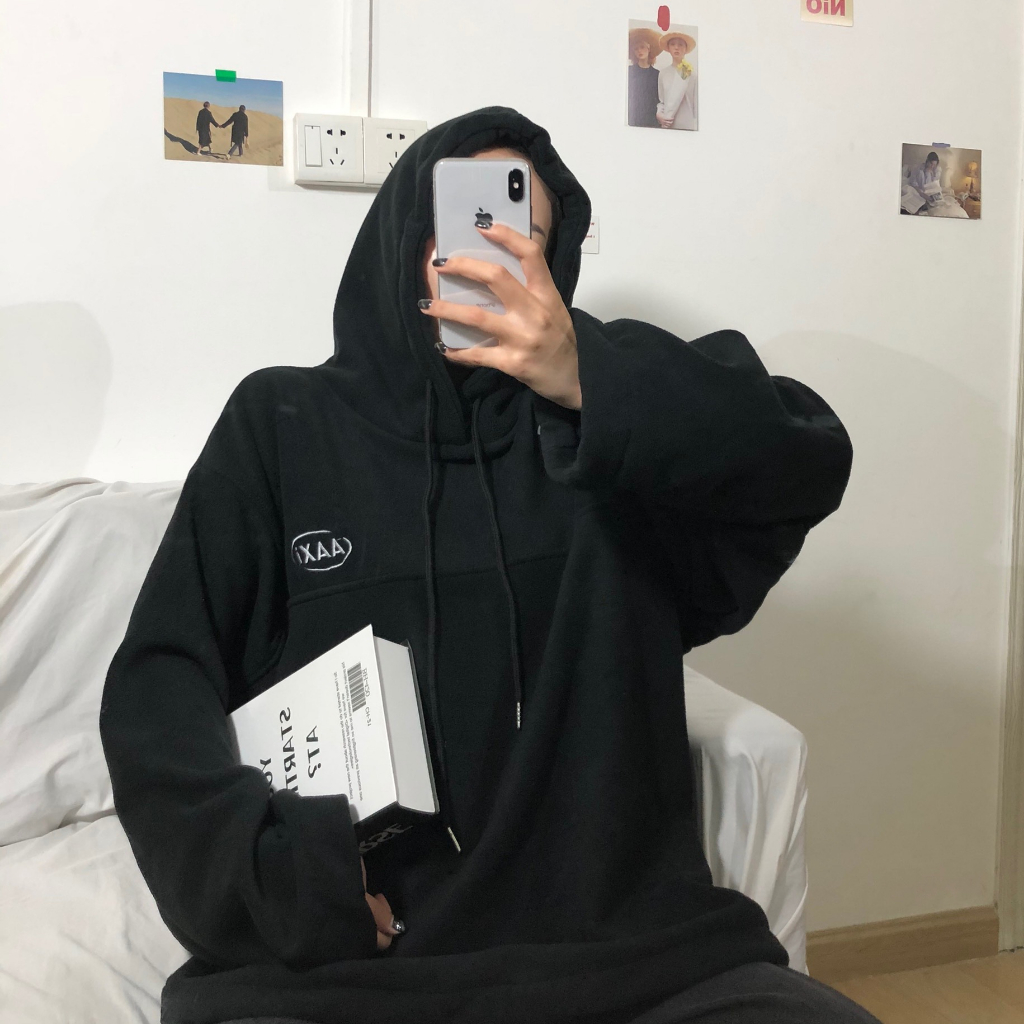 Áo Hoodie Màu Xanh Lá Thêu Chữ Phong Cách Vintage