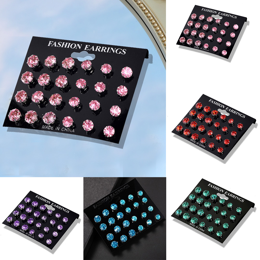 12 cặp / bộ thời trang cổ điển charm nữ trang sức cô gái dễ thương shinny crystal ear studs earrings gift