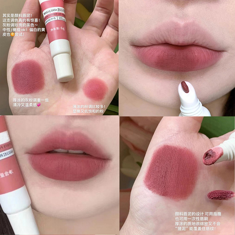 Magic casa matte lip glaze lipstick soft waxy mousse velvet lip mud non-stick cup không phai màu bề mặt mờ dễ lên màu