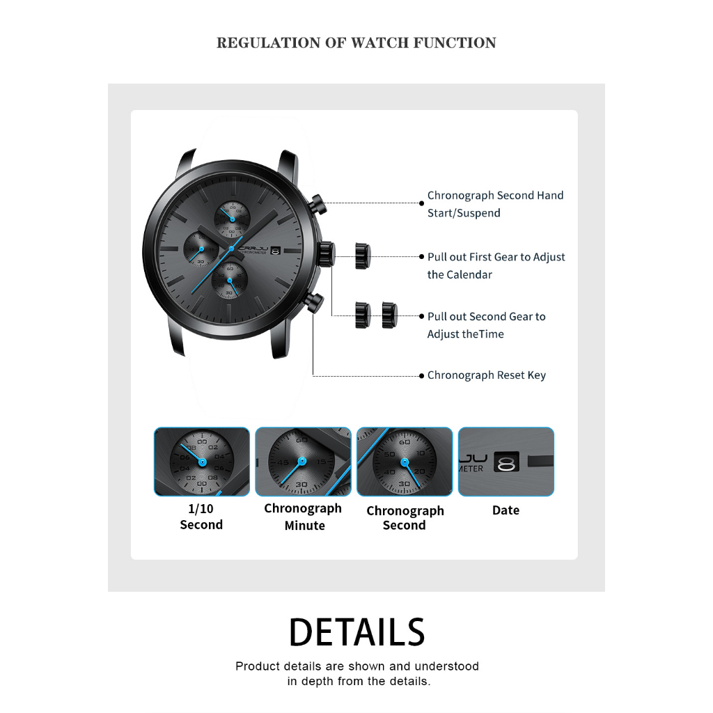 Đồng hồ nam crrju đa năng phong cách độc đáo thời trang thể thao quân sự thạch anh tương tự thép không gỉ chống thấm nước 2287xs
