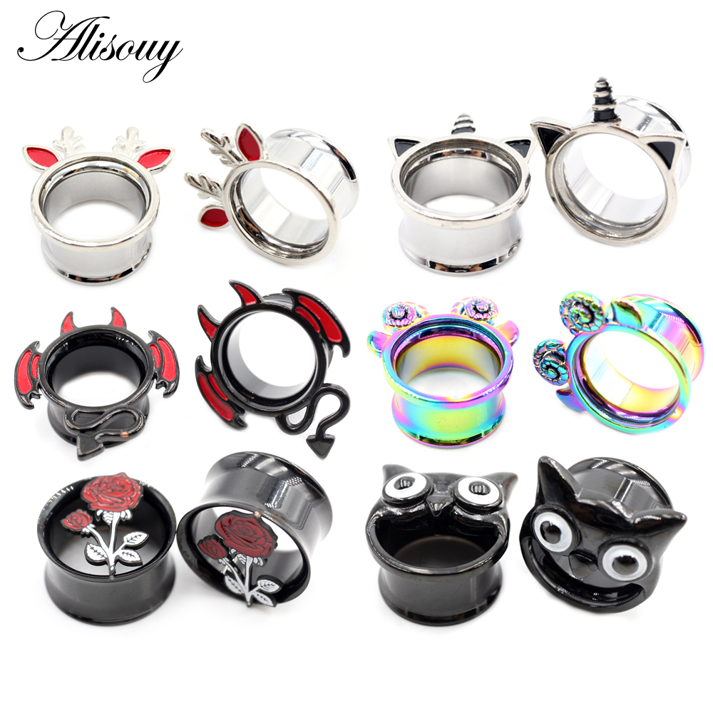 Alisouy 2 miếng thép không gỉ ngón tay hoa cú dơi tai đường hầm cắm thịt mở rộng cáng đồng hồ đo bông tai xỏ khuyên trang sức cơ thể