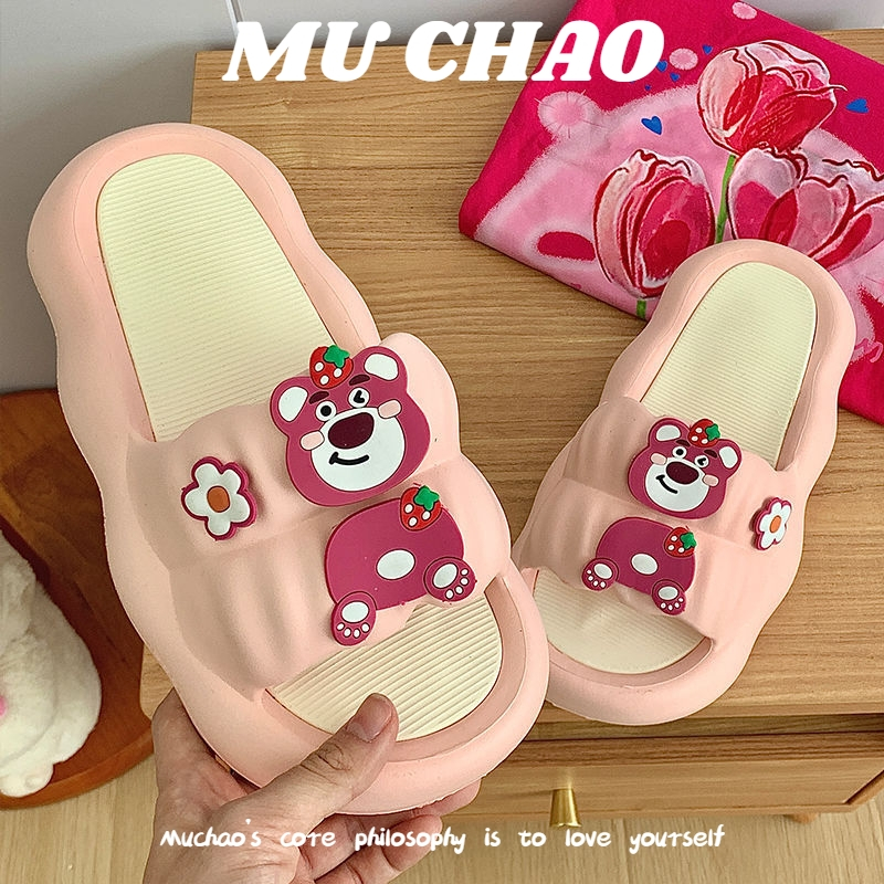 MUCHAO Dép Đế Dày Chống Trượt Họa Tiết Dâu Tây / Gấu Dễ Thương Thời Trang Mùa Hè 2023 Cho Nữ