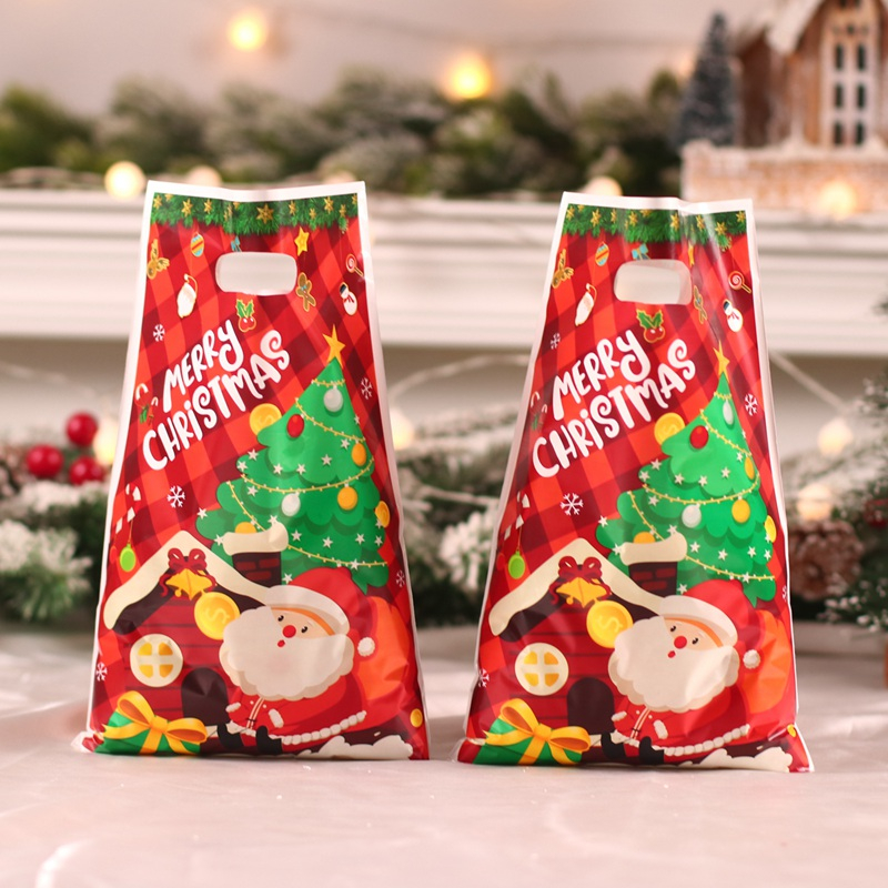 10 cái túi quà giáng sinh túi tote nhựa 5 kiểu santa claus goodies túi cho trẻ em gia đình khách trang trí giáng sinh cho túi bao bì nhà