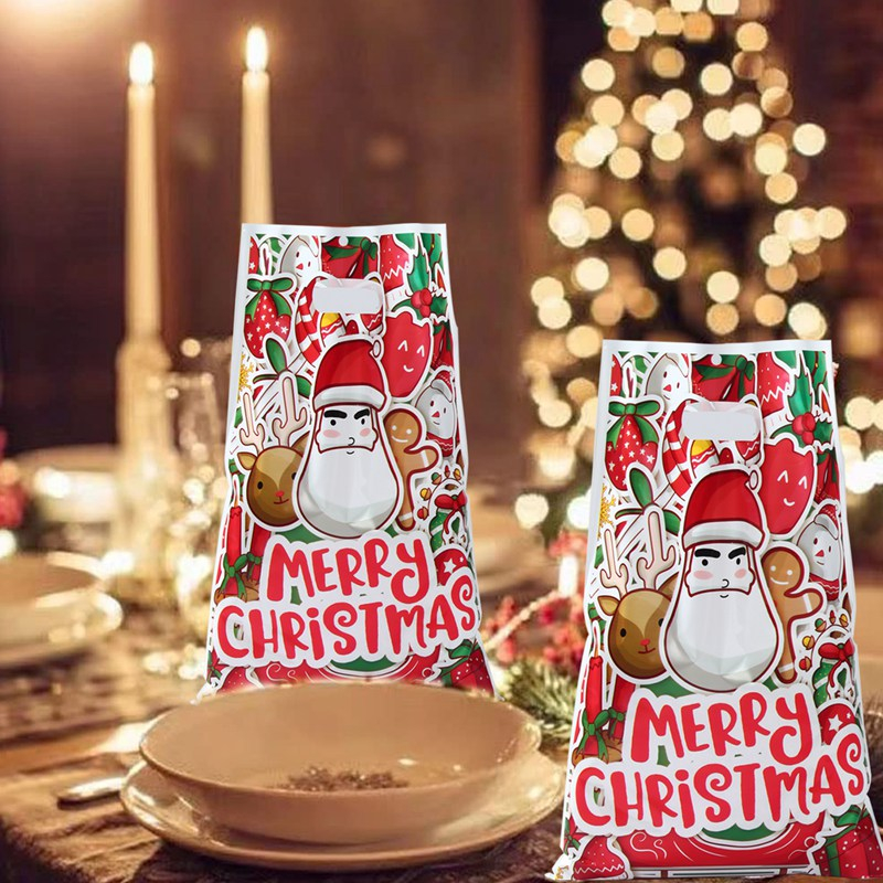 10 cái túi quà giáng sinh túi tote nhựa 5 kiểu santa claus goodies túi cho trẻ em gia đình khách trang trí giáng sinh cho túi bao bì nhà