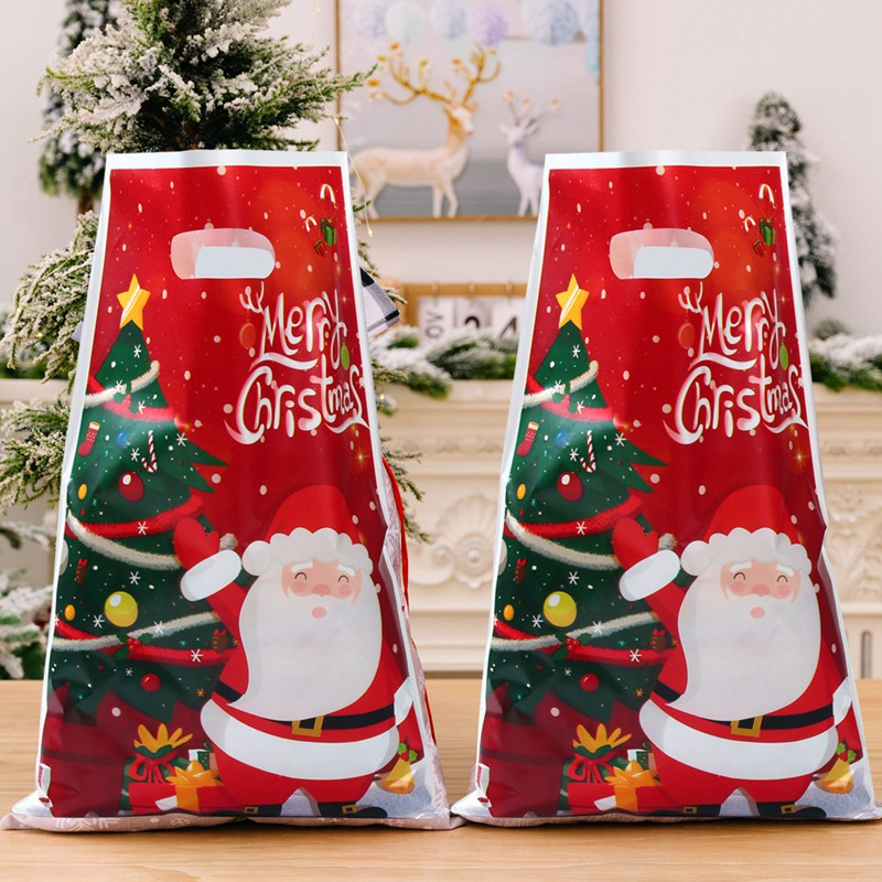 10 cái túi quà giáng sinh túi tote nhựa 5 kiểu santa claus goodies túi cho trẻ em gia đình khách trang trí giáng sinh cho túi bao bì nhà