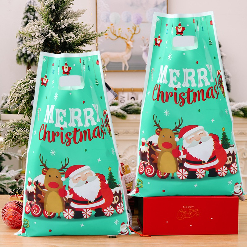 10 cái túi quà giáng sinh túi tote nhựa 5 kiểu santa claus goodies túi cho trẻ em gia đình khách trang trí giáng sinh cho túi bao bì nhà