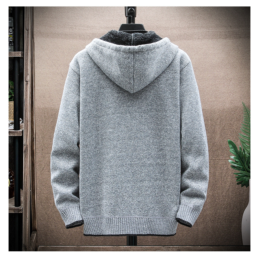 Áo khoác len nam hanlu dây kéo dài tay có túi lông cừu dày có mũ trùm đầu vải chất lượng hàng đầu