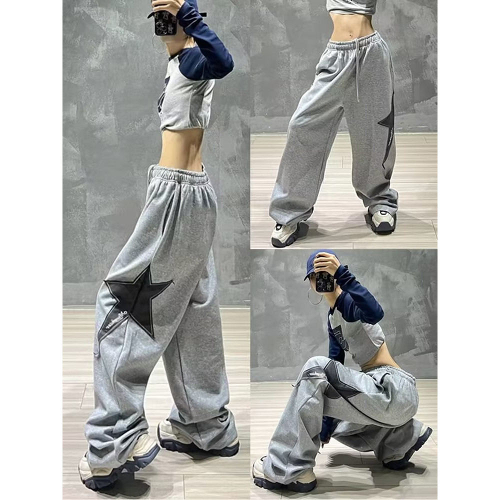 Quần Baggy Dài Ống Rộng Họa Tiết Ngôi Sao Thời Trang Hàn Quốc Cho Nam Và Nữ đơn giản quần hàn quốc nữ quần jogger nữ ống rộng