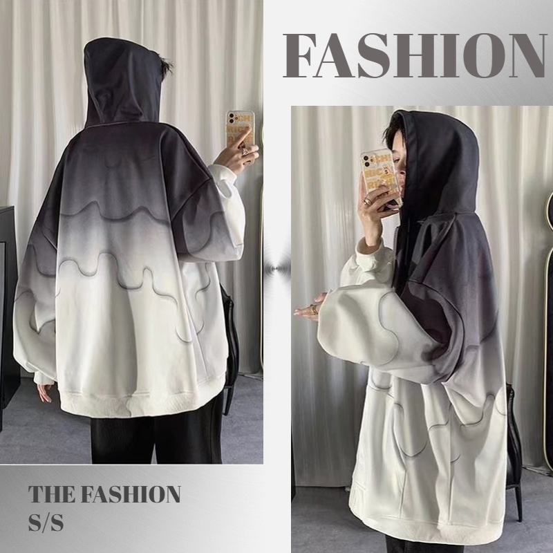 Áo khoác bóng chày có mũ trùm đầu màu gradient phong cách Hàn Quốc thời trang mùa thu cho nam nữ dây kéo cặp đôi jacket size  unisex bigsize form rộng hoodie