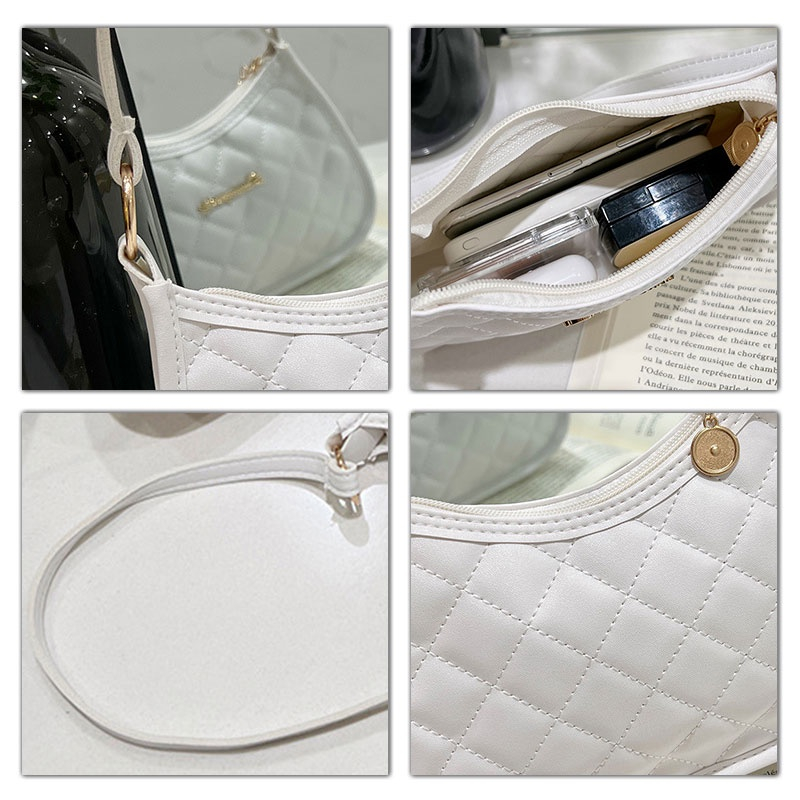 Túi xách đeo vai HTXIANSHENG bằng da PU thêu hoa văn có dây kéo màu trơn cho nữ