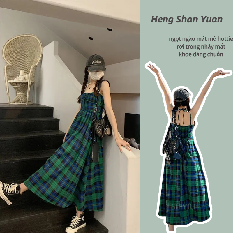 Đầm Hai Dây Hở Lưng Họa Tiết Sọc Caro Phong Cách Pháp Cổ Điển Thời Trang Mùa Hè Hàng Mới Dành Cho Bạn Nữ