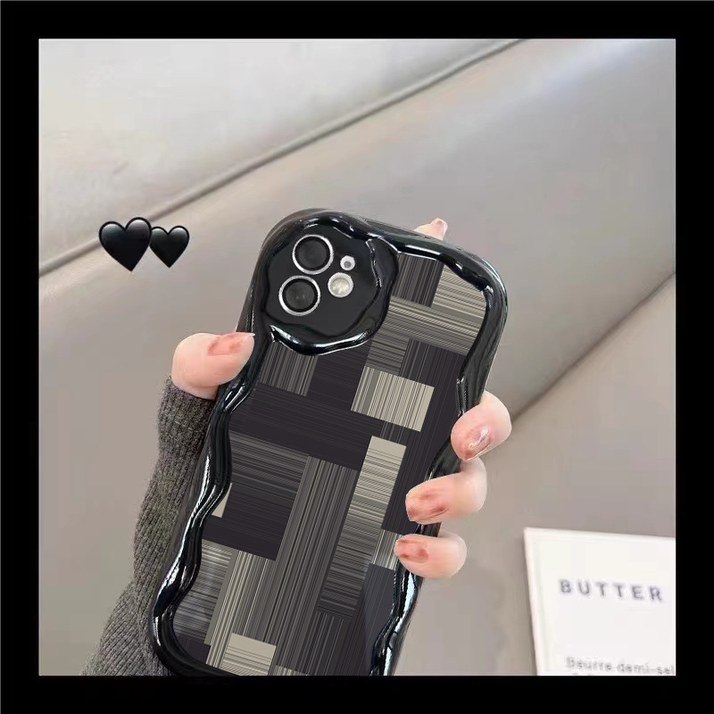 Ốp lưng iPhone 15 14 13 12 Pro Max iPhone15 iPhone14 iPhone13 iPhone12 ProMax 3D Relief Frame Stripe Soft Black Case