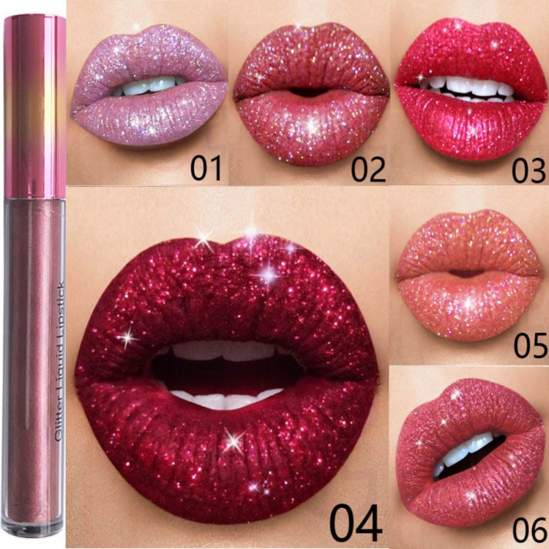 12 màu diamond lip gloss shiny luminous non-stick cup waterproof long lasting matte glitter makeup lip tint