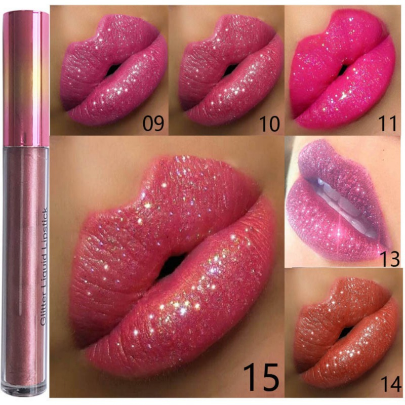 12 màu diamond lip gloss shiny luminous non-stick cup waterproof long lasting matte glitter makeup lip tint