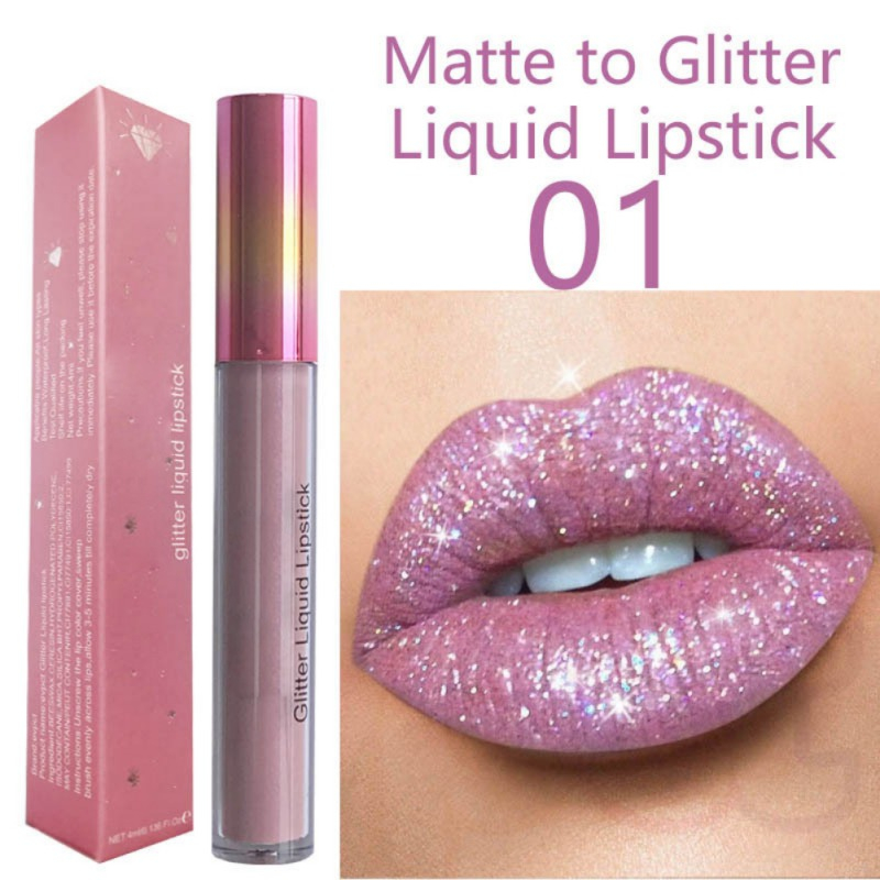 12 màu diamond lip gloss shiny luminous non-stick cup waterproof long lasting matte glitter makeup lip tint
