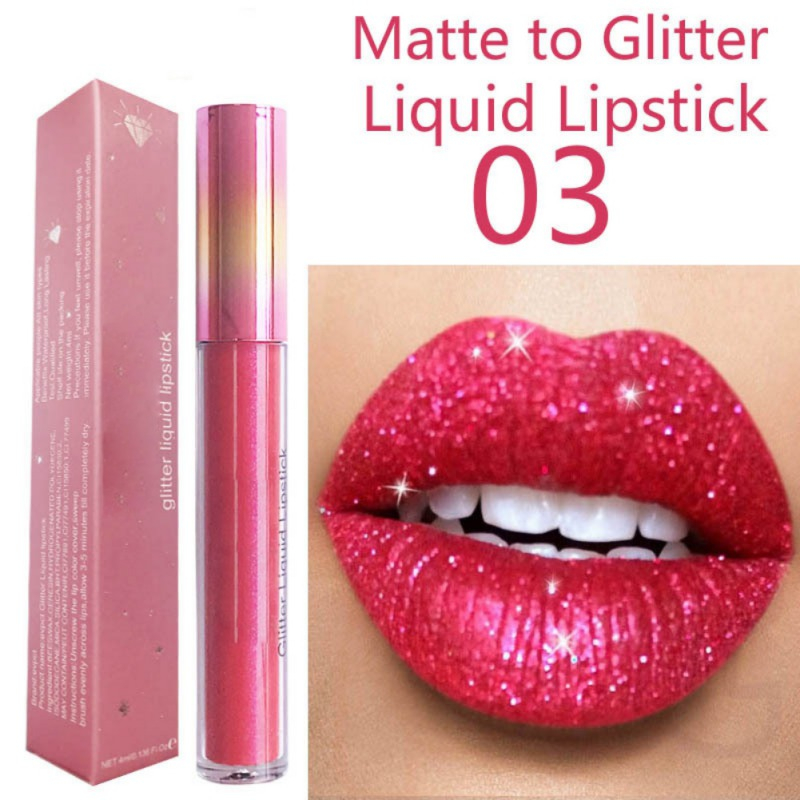 12 màu diamond lip gloss shiny luminous non-stick cup waterproof long lasting matte glitter makeup lip tint