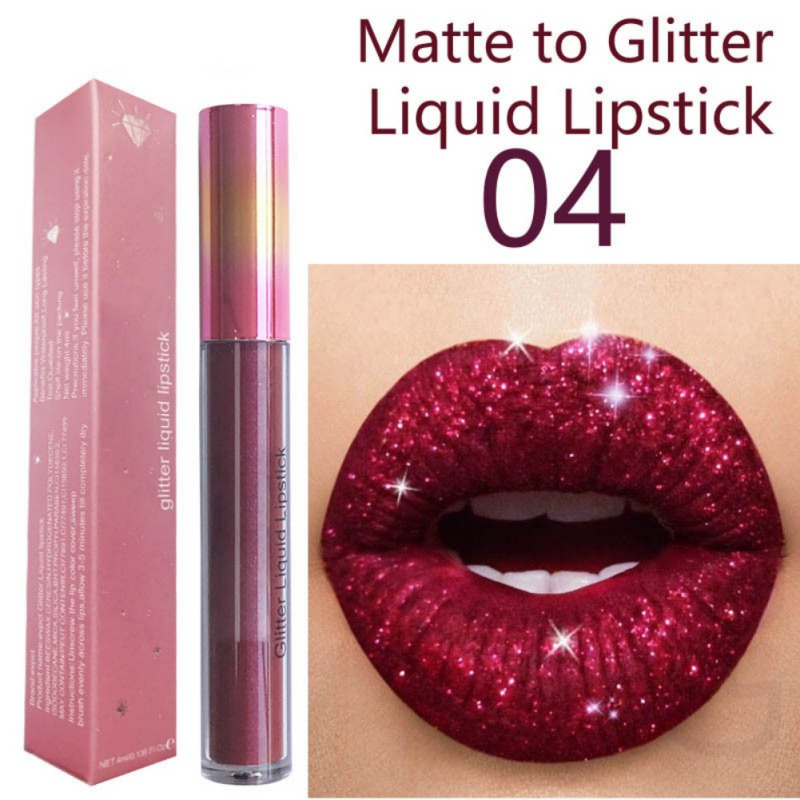 12 màu diamond lip gloss shiny luminous non-stick cup waterproof long lasting matte glitter makeup lip tint