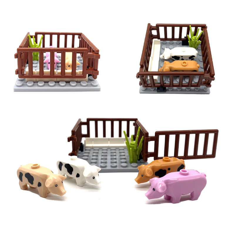 Mô hình nhà lợn hình moc khối xây dựng động vật bộ gạch tự làm cho trẻ em bộ đồ chơi cho trẻ em